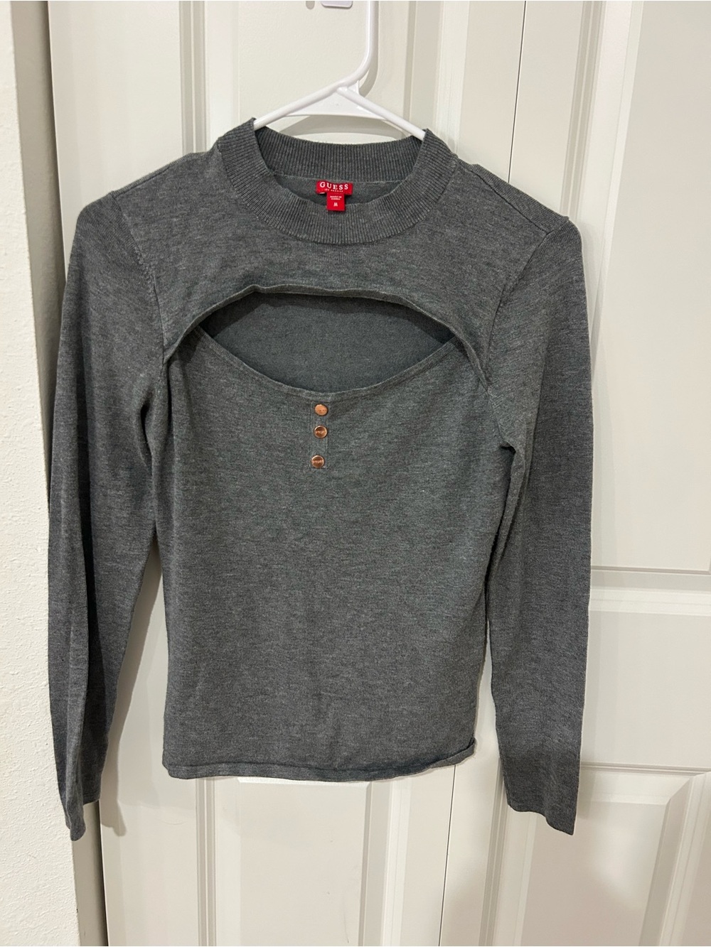 Guess Gray Long Sleeve Sweater with Chest Cutout